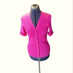 Vintage Calvin Klein pink button down top, no size tag, measurements given.